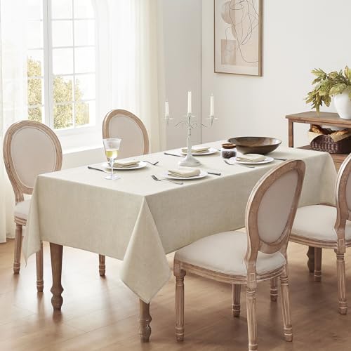 Softalker Cream Table Cloth Rectangular 140x200 cm Faux Linen Wipeable Tablecloths Water Resistant Dining Table Cover Elegant for Coffee Outdoor Party Spring Garden Kitchen Small Tabletop Decoration - Image 5