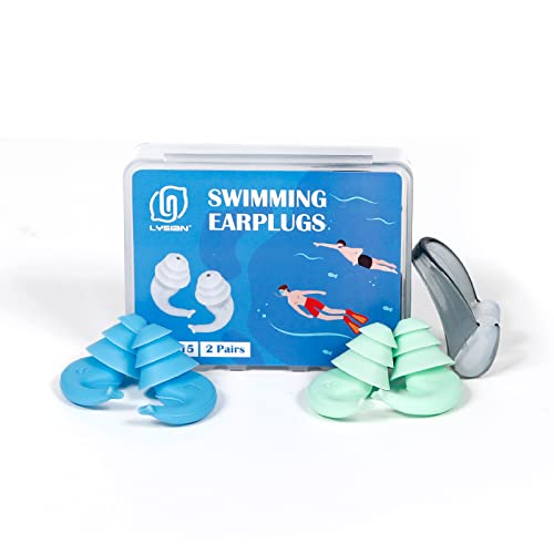 Reusable Swimmer Earplugs For Adult 2 Pairs With Nose Clip, Waterproof Silicone Ear Plugs For Swimming,Showering,Surfing And Sleeping #TOP5