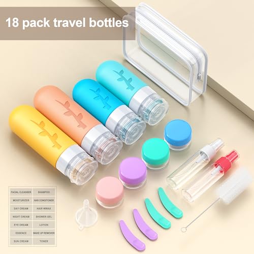 Aeomni 18 Pcs Travel Bottles for Toiletries, Silicone Travel Size Toiletries of Travel Containers Set, Refillable & Leakproof Travel Bottles Kit with TSA Approved Travel Size Bottles, Multicolor 4 41SppoltVML