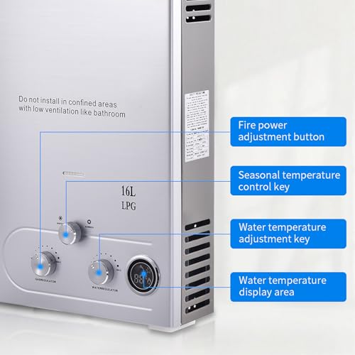 Durchlauferhitzer Gas 16L, 32KW LPG Propan Warmwasserbereiter Durchlauferhitzer Super Niedrigem 0,5bar...