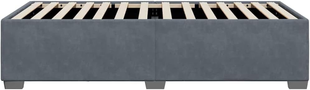 Twin Bed Frame Dark Gray Velvet 100% Polyester with Plywood Engineered Wood Slatted Platform Foundation for Bedroom Modern Minimalist Mattress Support Durable Sturdy Furniture