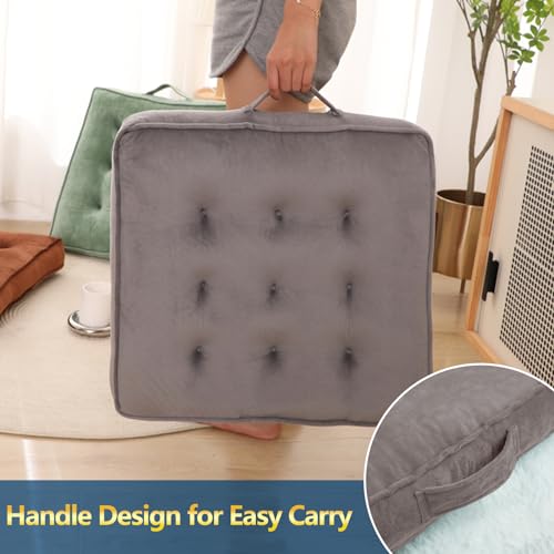 Floor Pillow Set of 2, Memory Foam Meditation Cushion, Floor Cushions for Adults Sitting, Large Square Seat Cushions for Yoga, Couch, Sofa, Kids, Living Room, 20x20 Inch (Grey) - Image 5