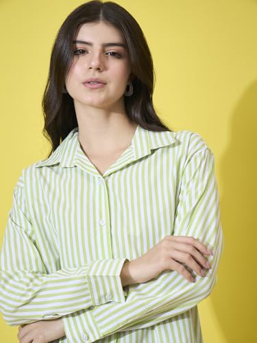 Image of DIMPY GARMENTS Women's Cotton Striped Oversized Long Sleeve Button-Down Shirt