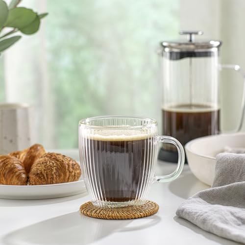 JoyJolt Fluted Glass Coffee Mugs, Double Wall 13.5oz Clear Glass Coffee Mug Set of 2. Latte Glasses, Glass Cappuccino Mugs, Ribbed Mugs by JoyJolt - Image 8