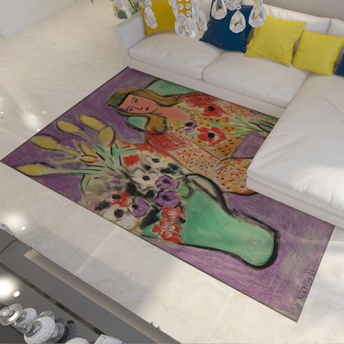 Alfombras Lavables 120x180 Fauvist Elegant Woman Pintura Floral óleo Pintura Antideslizante tapete Pelo bajo no muda moqueta Ultra Suave salón Dormitorio Entrada Arte Vintage decoración Interior