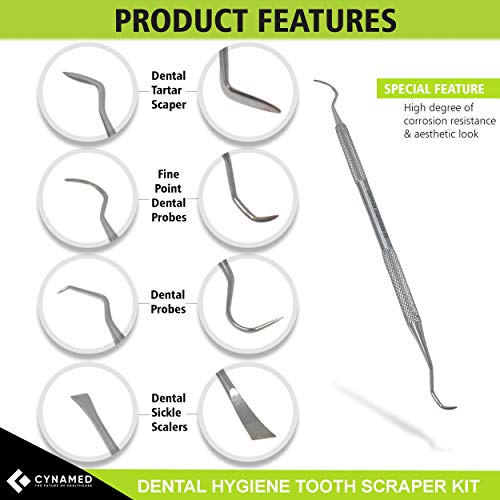 Cynamed Dental Tools Stainless Steel Dental Pick Dental Floss Dental Hygiene Tool Set Tooth Scraper Plaque Tartar Remover Dental Tweezers Gum Floss for Personal Oral Care & Pet Use - Thumbnail 5