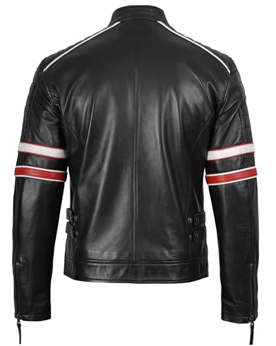 Image of fjackets Cafe Racer Leather Jacket Men Real Lambskin - Leather Jacket Men Moto Style, Zip Up