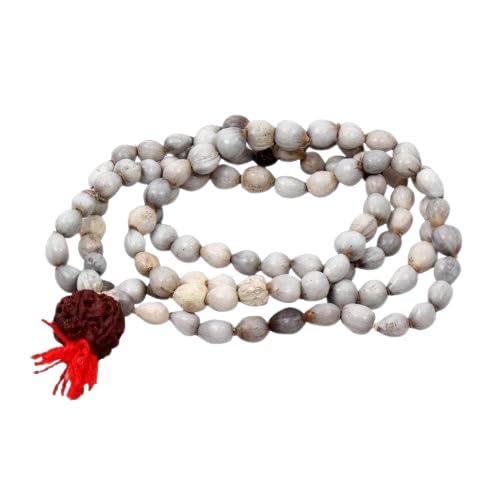 Handmade Vaijayanti Japa Mala with 108+1 Hand-Tied Beads for Spiritual Meditation, Wood, White-image-26
