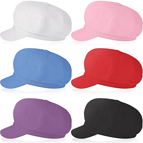 6 Pieces Newsboy Hats For Women Visor Beret Cap Cabbie Sailor Fiddler Hats Baker Boy Hat 8 Panels Caps For Women Girls, 6 Colors #TOP19