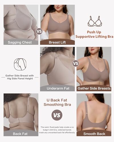 Image of HORISUN Seamless Bras Full Coverage Wireless Push Up Bra for Women No Underwire Comfort V Neck Bralettes with Support