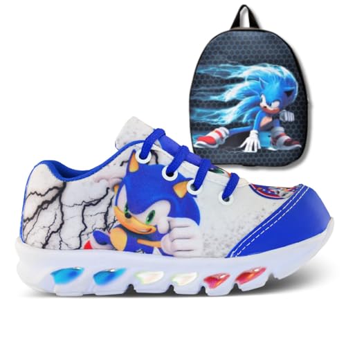 Genérico, tenis de led infantil masculino sonic com luzinha meninos mais mochila Cor:Branco;Tamanho: