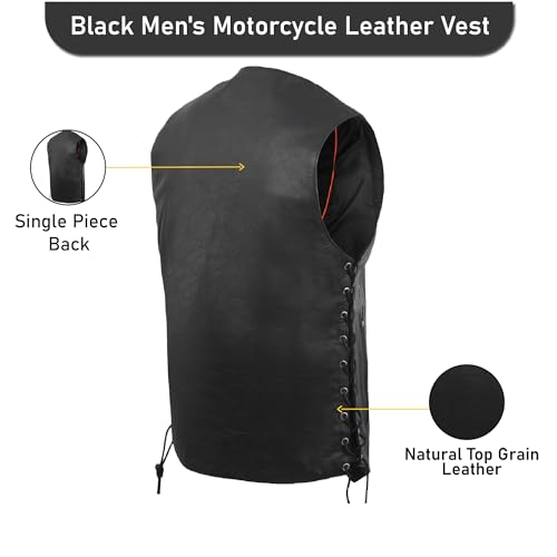 Mens Genuine Leather 7 Pockets Motorcycle Biker Vest ANARCHY Black SOA4
