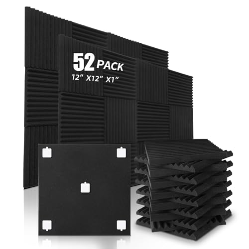 Pacote com 52 painéis de espuma acústica, painéis de espuma premium à prova de som, painéis de pared