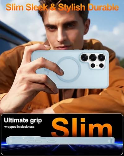 Image of DIZORO Matte Case for Samsung Galaxy S24 Ultra Compatible with MagSafe, Camera Lens Full Protection, Shockproof Translucent Frosted TPU Soft Phone Cover, Anti-Fingerprint (Blue)