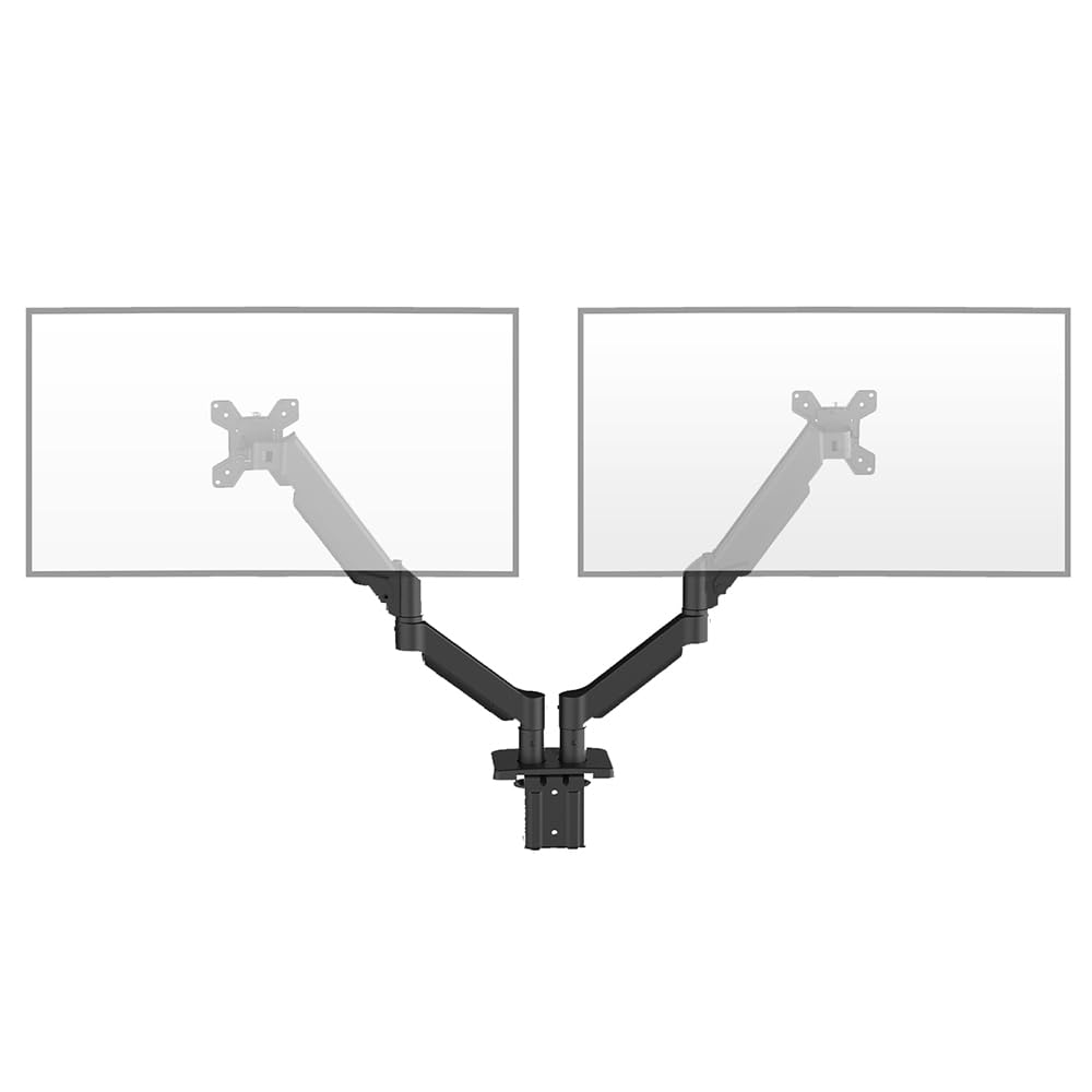 Audizio CMA20G Soporte para 2 monitores de PC, Soporte para Monitor Doble, Brazo Giratorio, Pantallas de 17" a 32", Placa VESA 100x100 y 75x75, Incluye organización de Cables, rotación de 360°, Negro