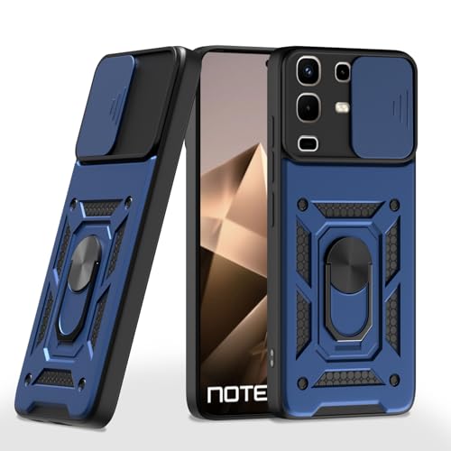 Image of Pikkme Back Cover for Infinix Note 50x 5G | 360 Protection Case | Sliding Camera Shield Cover & Ring Holder Stand D10 Tough Armor Bumper Case (Blue)
