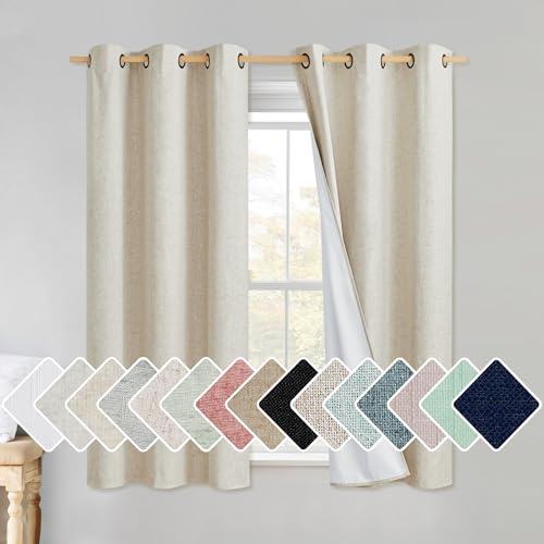 NICETOWN Natural Linen Curtain 45" Long with Noise Reducing for Small Window, 42" Wide, 1 PC, Complete Blackout Drape, Thermal Insulated & Noise Reducing Window Draperies with White Liner by NICETOWN - Used condition - CA$25.37