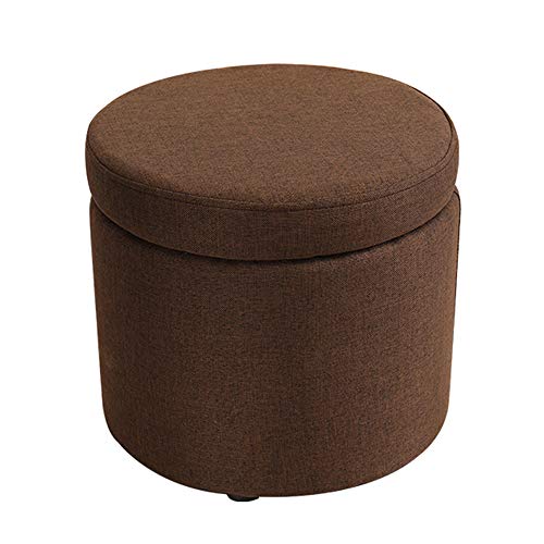 Pouf de rangement rond tabouret repose-pieds salon en lin