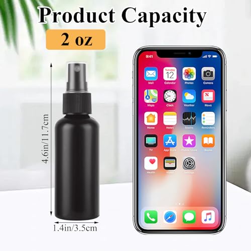 60 Pack Small Spray Bottle 2 oz Black Spray Bottle with Small Fine Mist Spray and Plastic Cap, Refillable for Essential Oils, Bath, Beauty, Hair & Cleaning2