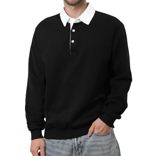 Sweat-shirt homme à manches longues et col polo chaud pour hiver