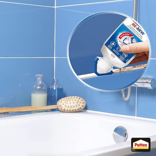 Miniatura 6 de Pattex Baño Sano Re-New, Silicona Blanca Para Unas Juntas Limpias En Sencillos Pasos, Silicona Resistente Al Moho Rápida, Sellador De Juntas De Cocina Y Baño, 1x80 Ml