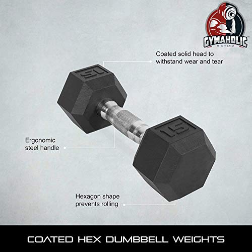 Image of Gymaholic Hexa Rubber Dumbbell with Metal Handles (Black, Single and Pair, Dumbbells in Weights 2.5 kg Single)
