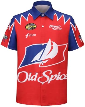 Talladega Nights Wonder Race Costume Short Sleeve Shirt Adult Men Driver Racing Halloween Cosplay Shirt (Red, Medium)