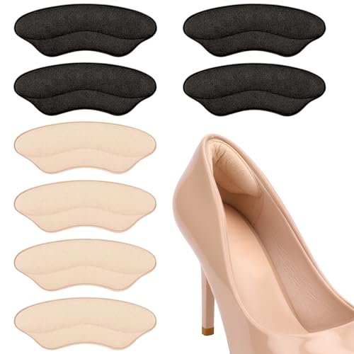 MasterMo Heel Grips Liner Cushions Inserts for Loose Shoes, Heel Pads Snugs for Shoe Too Big Men Women, Filler Improved Shoe Fit and Comfort, Stop Heel Slip and Blister (Beige + Black, 4 Pairs)