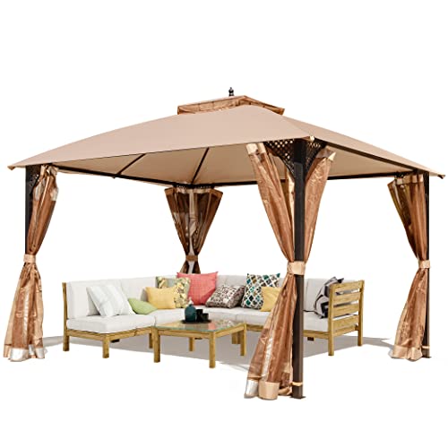 Outdoor Grill Gazebo 10X12 Waterproof Canopy Shelter With Double Roof And Steel Frame Pergola Instant Shade Canopy Tent With Mosquito Nettings For Patio,Garden,Yard #TOP6