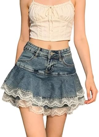 Y2K ruffle denim mini