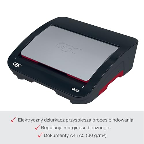 Bindownica elektryczna GBC CombBind CB25E - oprawia 390 kartek A5/A4, elektryczny dziurkacz z diodą LED zapobiegającą zacięciom, dziurkuje 25 kartek, czarny/srebrny, 4410064