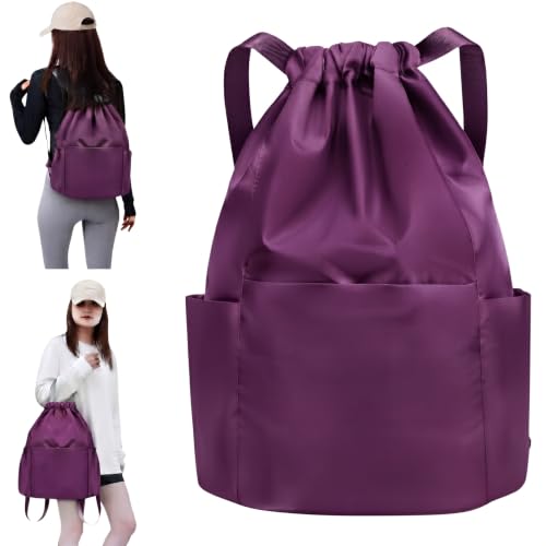 Bolsa Mochila Sachila Cordão Impermeável Poliéster Unissex Alças Ajustáveis Academia (Roxo)
