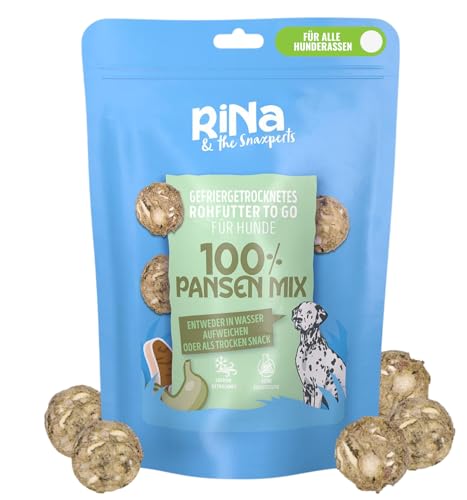 RiNa`s PANSEN-Mix (110g) | Gefriergetrocknete Hundesnacks aus Rindfleisch, Pansen & Knorpel | Lang haltbar | Proteinreich & ohne Zusätze | In Wasser aufweichen oder als Trockenleckerli