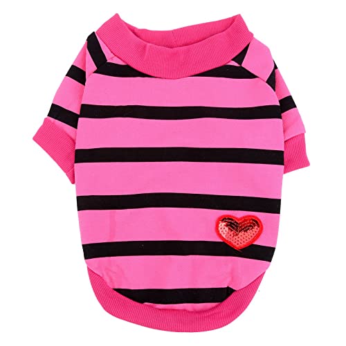 Zunea Dog Shirts for Small Dogs Summer Basic T-Shirt Striped Puppy Clothes Sequins Love Heart Sweatshirt Soft Cotton Short Sleeve Tee Shirt Pet Clothing Pullover Chihuahua Apparel Pink S - Image 3