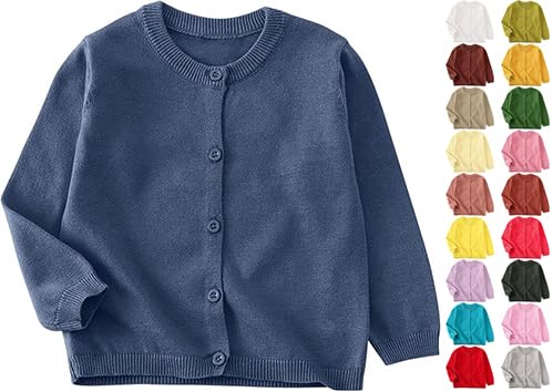 Girls Fall Trendy Knit Sweater Button Down Long Sleeve Simple Plain Knitted Cardigan Trave Vacation Coat 2-10 Years Girls Long Cardigan Navy