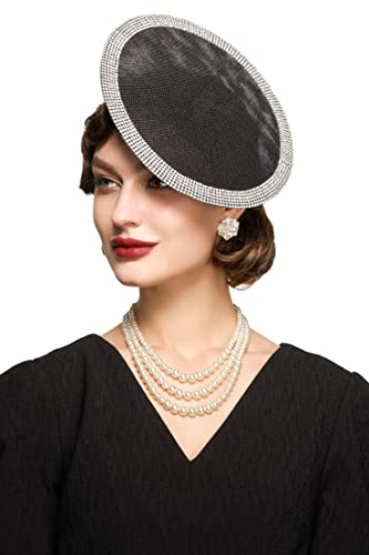 Babeyond Derby Hats For Women - Fascinators Tea Party Hats Headband Fascinator Wedding Cocktail Flat Hair Clip Black Silver #TOP29