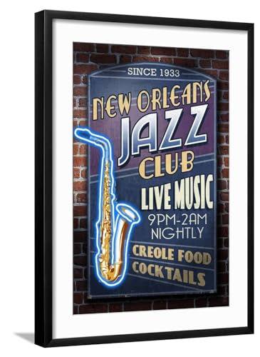 ART.COM Wall Art Print New Orleans, Louisiana - Jazz Club on Black Frame by Lantern Press, 21" x 29"