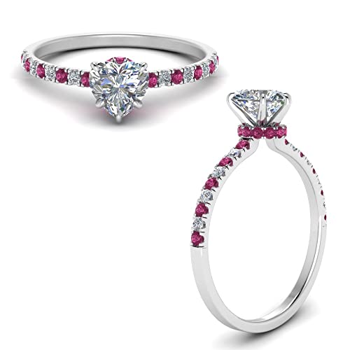 Image of Choose Your Gemstone Hidden Halo Petite Diamond CZ Ring Sterling Silver Heart Shape Halo Engagement Rings Everyday Jewelry Wedding Jewelry Handmade Gifts for Wife US Size 4 to 12