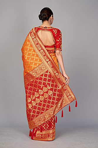 Image of Monjolika Fashion Women's Pure Kanjivaram Style Banarasi Soft Silk Saree With Blouse For Wedding