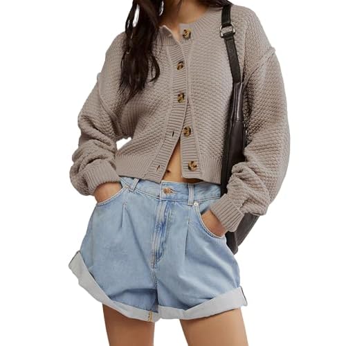 Cardigan Sweaters for Women,Long Sleeve Button Down Lightweight Cropped Short Cardigan