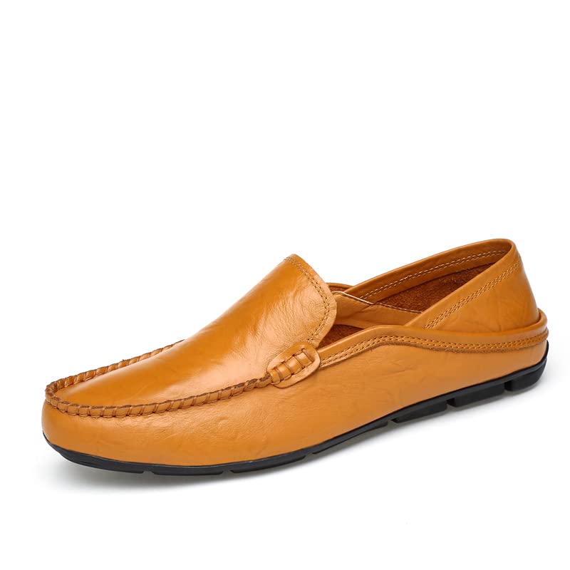 Men's Genuine Leather Loafers, Slip-on Driving Moccasins, Casual Flats, Brown,Blue,Black