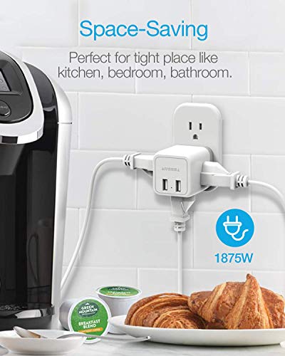image for TESSAN Multi Plug Outlet Extender with USB Charger, Travel Charging Cu