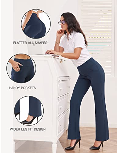 Houmous Women's Bootcut Dress Yoga Pants With Pockets High Waist Stretch Casual Pull On Work Pants For Office Business(Bluegrey, M) #TOP4
