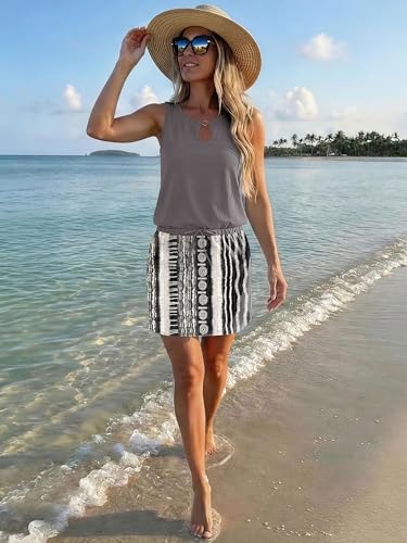 Image of SAUKOLE Womens Summer Causal Loose Sleeveless Crew Neck Drawstring Waist Mini Short Dress with Pockets
