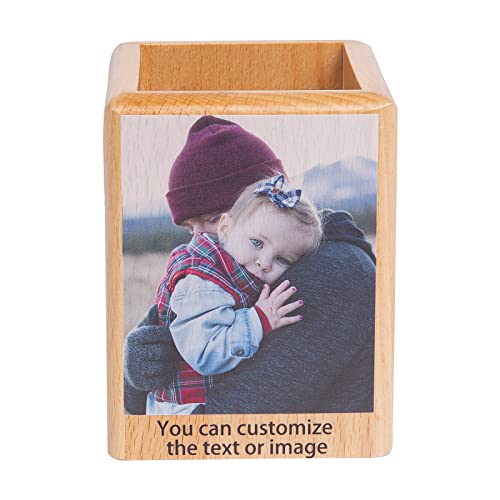 Glooraca Porte-stylo en bois personnalisé avec texte photo – Porte-crayons personnalisé pour bureau, école, maison, organiseur de bureau multifonction (A)