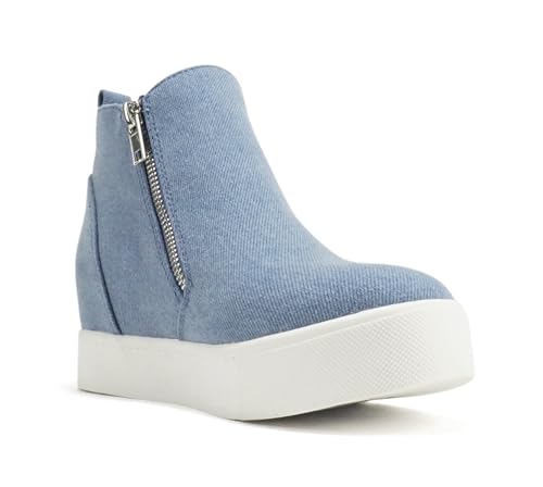 Image of Soda Taylor Hidden Wedge Sole Booties Ankle Heels Sneaker Shoes Side Zipper