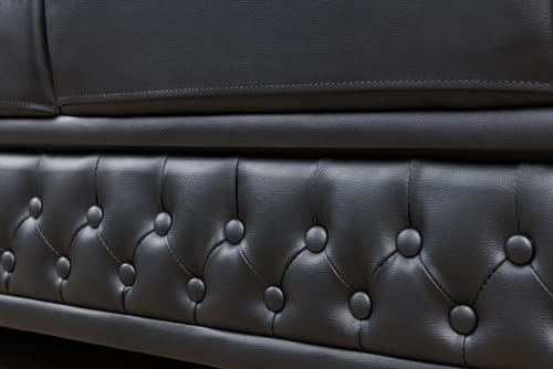 riess-ambiente.de Chesterfield 3-Sitzer Sofa 205cm schwarz Kunstleder Nietenbesatz Federkern