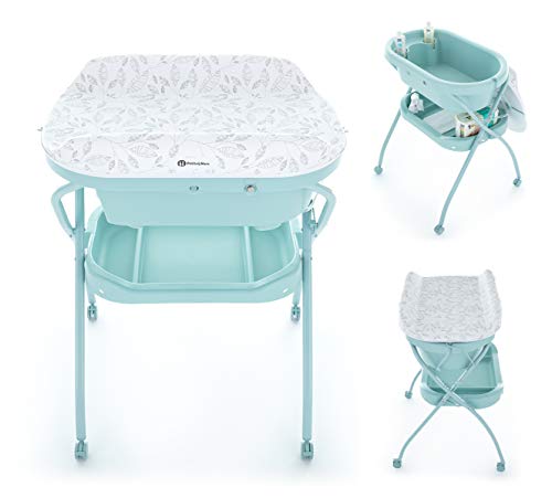 Petite&Mars Wickelkombi SPA 3in1 mit Badewannenaufsatz * Mobiler Bade-Wickeltisch faltbar | Wickelkommode Wickelauflage pflegeleicht * Wickeltisch mit Badewanne * kompakt (MINT)