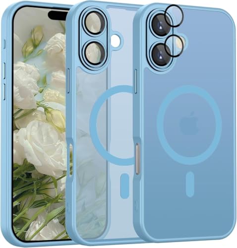 Image of VONZEE Magnetic Case Compatible with iPhone 17, MagSafe Compatible Translucent Matte Shockproof Protective Phone Cover, Full Camera Protection, Slim Anti-Scratch Back Case for Men & Women, Mist Blue
