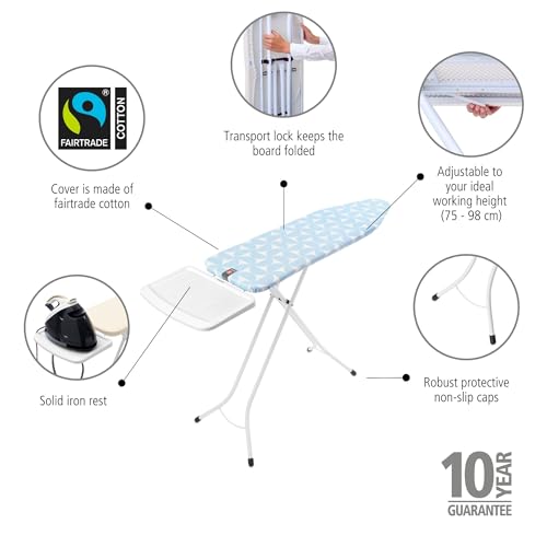 Image of Brabantia Comfort Ironing Board with Solid Steam Generator Rest | Medium (Size B) | Fairtrade Fresh Breeze Cover | Adjustable Height (27-38 inch), XL Iron Rest, Easy Fold, Anti-Collapse Lock,Non-Slip Feet